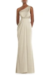 Dessy Collection One-shoulder Satin Gown In Champagne