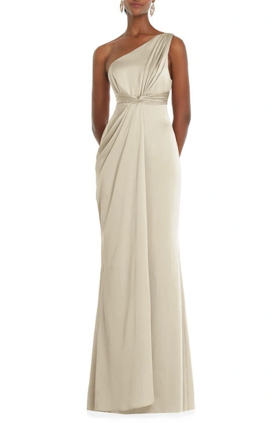 Dessy Collection One-shoulder Satin Gown In Grey