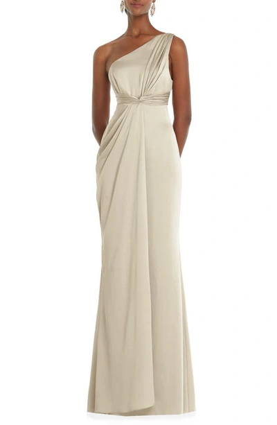 Dessy Collection One-shoulder Satin Gown In Champagne