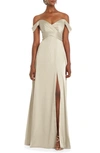 DESSY COLLECTION OFF THE SHOULDER SATIN GOWN