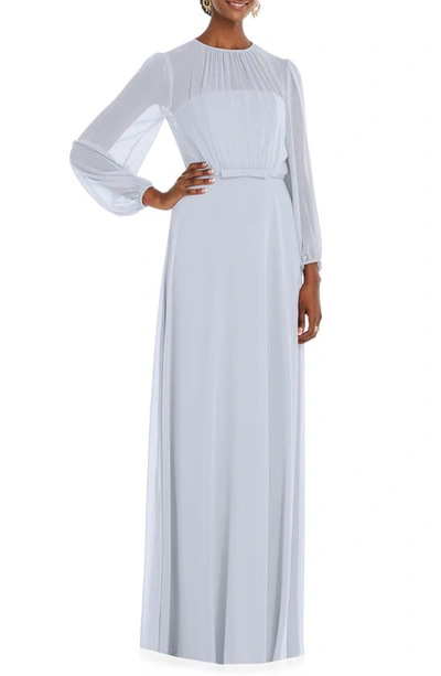 Dessy Collection Strapless Chiffon Puff Sleeve Blouson Overlay Maxi Dress In Gray