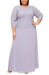 Alex Evenings Mock Two-piece A-line Gown In Heather