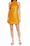 STAUD SICILY FAUX LEATHER HALTER MINIDRESS