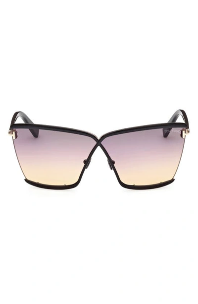 Tom Ford Elle 71mm Gradient Square Sunglasses In Shiny Black / Gradient Smoke