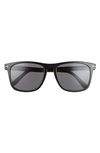 Tom Ford Gerard 56mm Square Sunglasses In Shiny Black / Smoke Polarized
