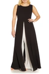 ADRIANNA PAPELL CREPE OVERLAY WIDE LEG MAXI JUMPSUIT