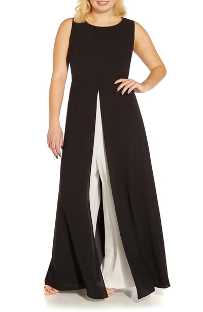 Adrianna Papell Colorblocked Overlay Jumpsuit In Black