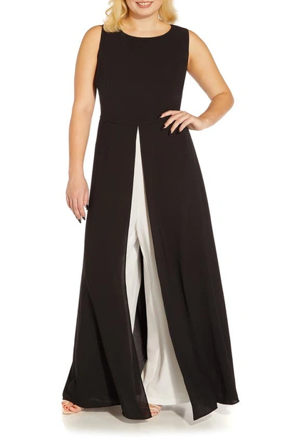 Adrianna Papell Colourblocked Overlay Jumpsuit In Black