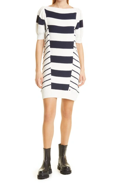 knit short sleeve midi dress Frame Womens Twist Front Midi Sweaterdress Navy XS