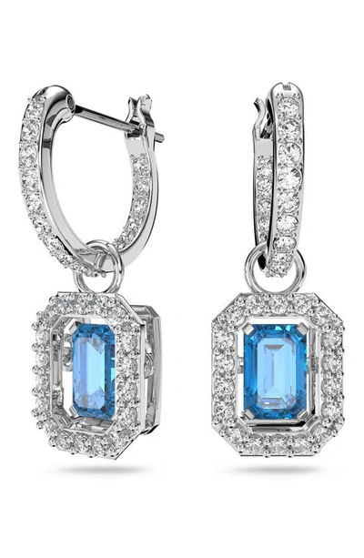 Swarovski Millenia Drop Earrings Octagon Cut Blue Rhodium Plated In Blue/silver