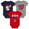 OUTERSTUFF NEWBORN & INFANT RED/NAVY/GRAY WASHINGTON NATIONALS BORN TO WIN 3-PACK BODYSUIT SET