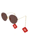 GUCCI 60MM RIMLESS ROUND SUNGLASSES WITH CHAIN CHARMS