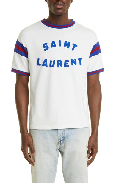 Saint Laurent Vintage-effect Logo T-shirt In White