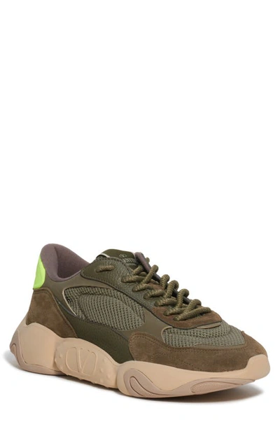 Valentino Garavani Bubbleback Low-top Sneakers In Army Green/brown/neon Yellow