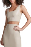 Commando Cropped Faux Stretch-leather Top In Sand