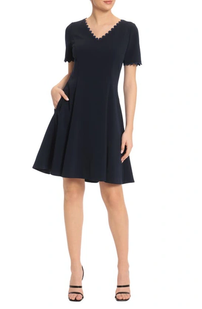 Maggy London Scallop Trim A-line Dress In Twilight Navy