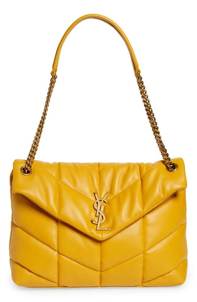 Saint Laurent Medium Loulou Puffer Quilted Leather Crossbody Bag In Safran