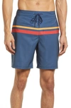 Fair Harbor Men's 8" Ozone Active Double Stripe Swim Shorts In Red Combo