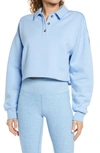 Alo Yoga Cropped Cotton-blend Jersey Sweatshirt In Tile Blue
