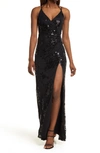 Speechless Sequin Ruched Chiffon Dress In Black