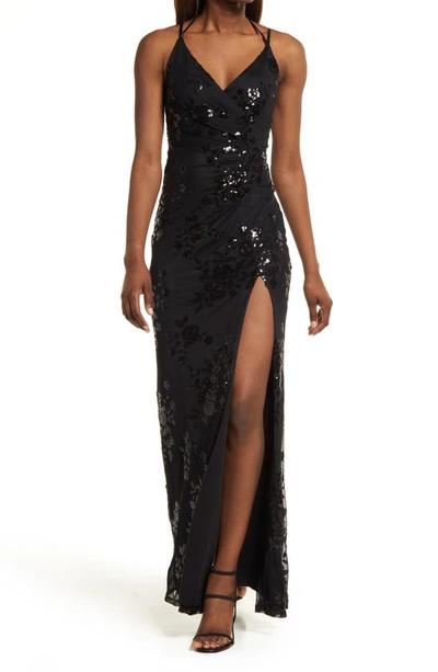 Speechless Sequin Ruched Chiffon Dress In Black