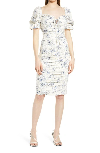 knee length dresses for ladies SAFFRON High Neck Micro Shell Button Midi Dress in Blue