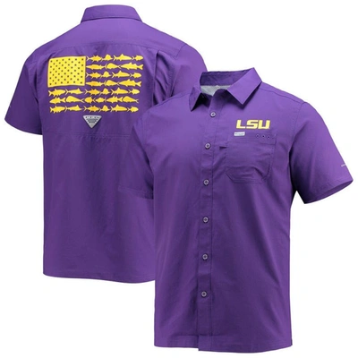 Columbia Men's  Pfg Purple Lsu Tigers Slack Tide Camp Button-up Shirt