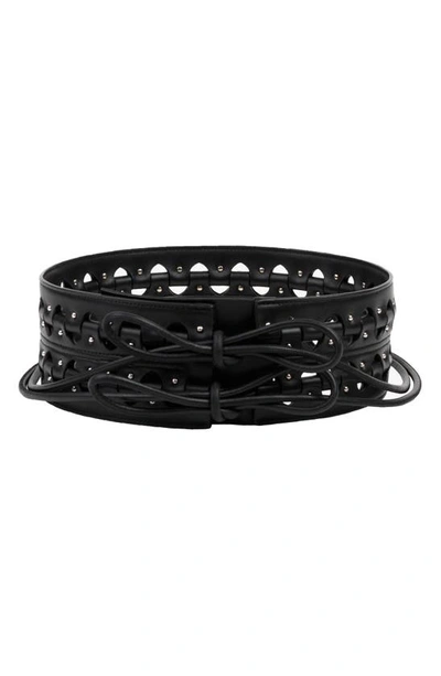 Alaïa Womens Noir Studded Laser-cut Leather Belt 26