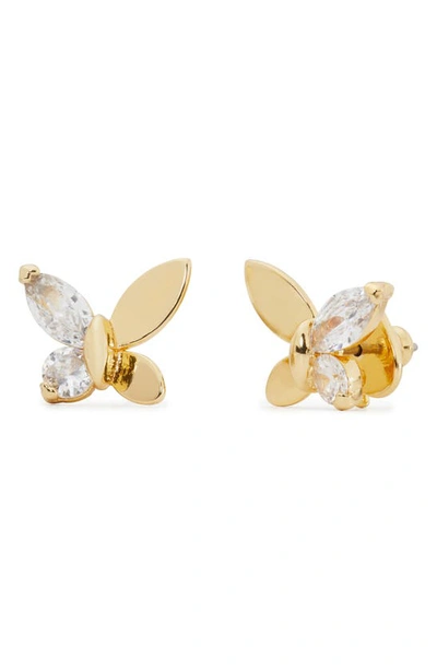 Kate Spade Social Butterfly Goldtone Cubic Zirconia Studs In Clear/gold