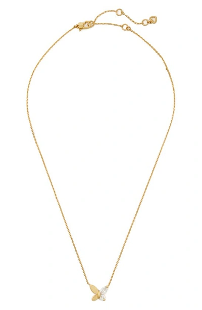 Kate Spade Gold-tone Crystal Social Butterfly Pendant Necklace, 16" + 3" Extender In Clear Gold