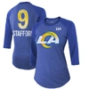 Majestic Threads Matthew Stafford Royal Los Angeles Rams Super Bowl Lvi Name & Number Raglan 3/4 Sle In Royal