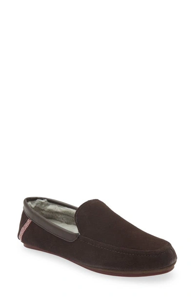 Ted Baker Valant Faux Fur-lined Moccasin Suede Slippers In Brown