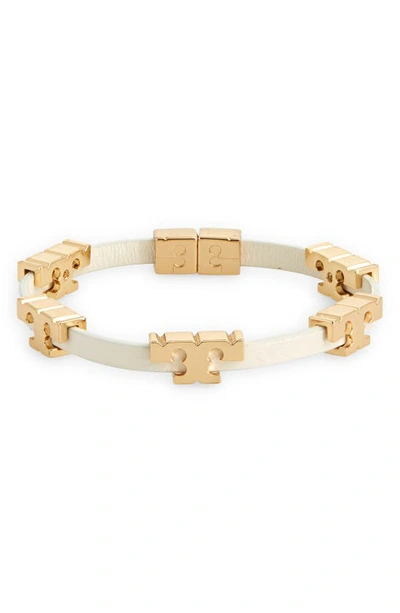 Tory Burch Serif-t Stackable Metallic Bracelet In White