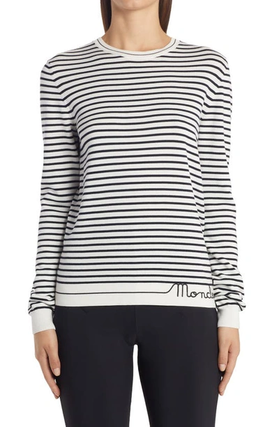 Moncler Logo-embroidered Striped Cotton Sweater In Black / White