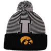 Top Of The World Men's Black Iowa Hawkeyes Line Up Cuffed Knit Hat With Pom In Black