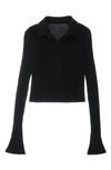 Helmut Lang Textured Stripe Crop Cotton Polo Shirt In Black