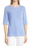 Misook Multi-stripe Knit Tunic In Ribbon Blue/iris Flower