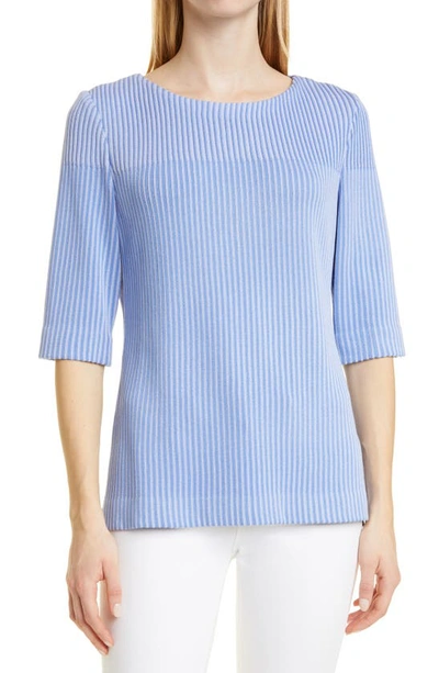 Misook Multi-stripe Knit Tunic In Ribbon Blue/ Iris Flower