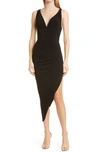 Norma Kamali Tara Draped Asymmetric Jersey Gown In Black