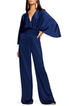 Ramy Brook Cheri Long Sleeve Satin Jumpsuit In Spring Navy