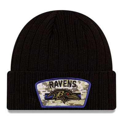 New Era Men's Black Baltimore Ravens 2021 Salute To Service Cuffed Knit Hat