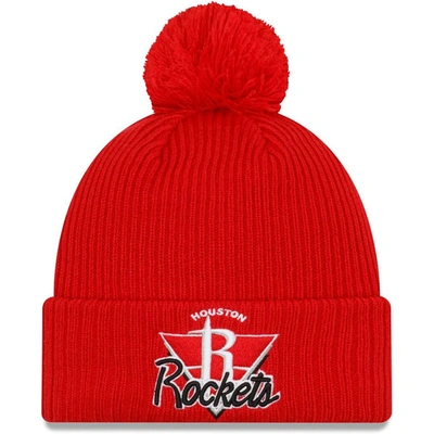 New Era Men's Red Houston Rockets 2021 Nba Tip-off Team Color Pom Cuffed Knit Hat