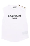 Balmain Kids' Logo Printed Buttoned Cotton Top In Bianco-nero