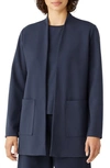 Eileen Fisher High Collar Long Jacket In Ocean