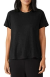 Eileen Fisher Slubby Organic Cotton Jersey Boxy Crewneck Top In Black