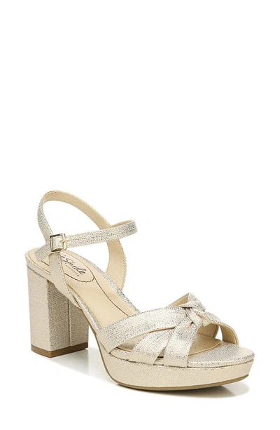 Lifestride Lucky Block Heel Platform Sandal In Platino Metallic Beige Fabric