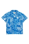 Open Edit Kids' Fun Short Sleeve Organic Cotton Camp Shirt In Blue Daisy Distort