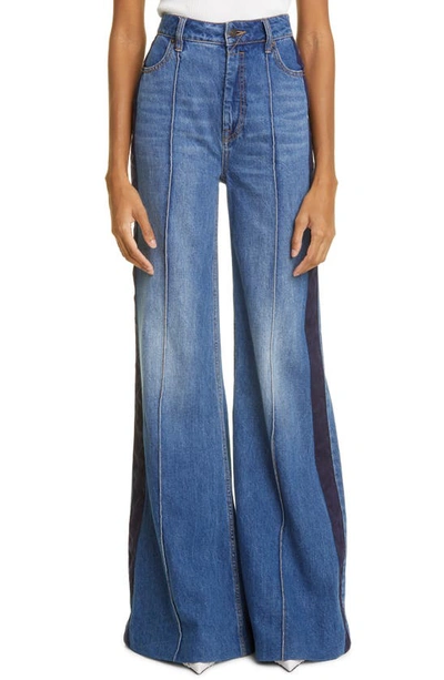 Zimmermann Rhythmic Satin-trimmed High-rise Flared Jeans In Blue-med