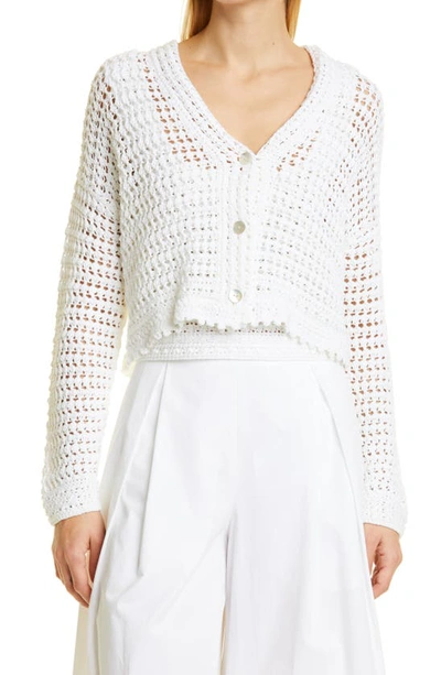 Vince Organic Cotton Crochet Cardigan In Optic White