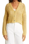 Vince Organic Cotton Crochet Cardigan In Warm Sand